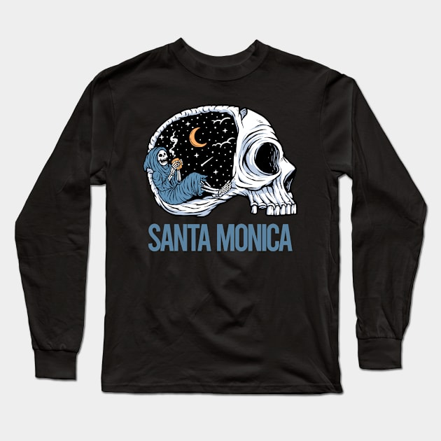 Chilling Skeleton Santa Monica Long Sleeve T-Shirt by flaskoverhand